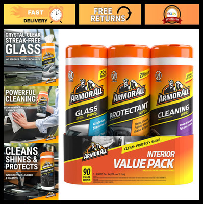 Car Cleaning Wipes - Protectant for Interior & Exterior - 90 Count Total (3 Pack