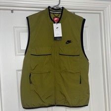 New Nike Vest Mens Medium Green Tech Woven Utility Nylon FZ0748-307 Full Zip