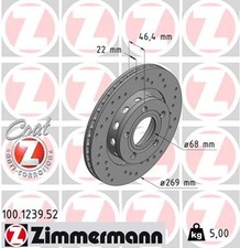 2x ZIMMERMANN Bremsscheibe SPORT Z 100.1239.52 für AUDI A8 1KE 4D2 4D8 D2 TDI