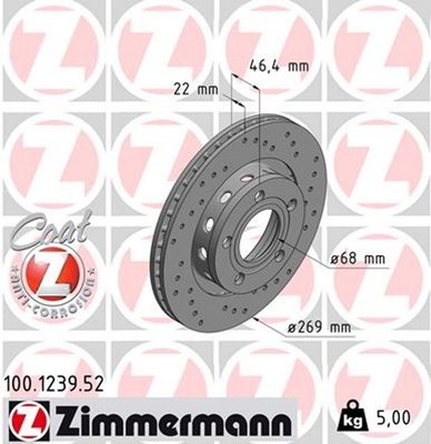 2x ZIMMERMANN Bremsscheibe SPORT Z 100.1239.52 für AUDI A8 1KE 4D2 4D8 D2 TDI
