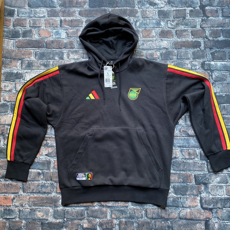 NWT Adidas Bob Marley Jamaica Football Federation Fleece Hoodie Black Men's Lg