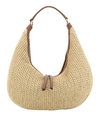 abro Raffia Maglia / Leather Hobo Bag Nana S Schultertasche Tasche Natural - Nut