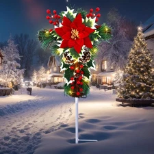 Christmas Flowers Lights Cross Stake Lights IP65 Waterproof Solar Poinsettia ...