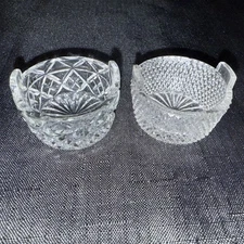 Vintage Set Of  Two Pretty Clear Tub Open Salt Dips One In Cut & One Pressed