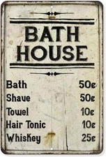 Tin Metal Sign Chico Creek Bath House Price List Vintage Decor 8x12