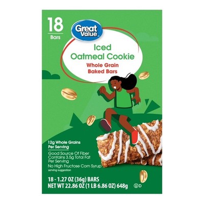 Oatmeal Whole Grain Baked Breakfast Bars Snacks Pack 18 Count