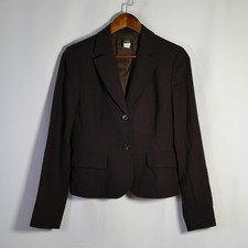 VTG J Crew Womens Wool Two Button Blazer Size 6 Brown Career Academia Scholar