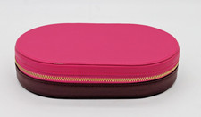 Oval Two Tone Pink Hard Side Jewelry Case Zipper Travel Jewelry 5" x 8"