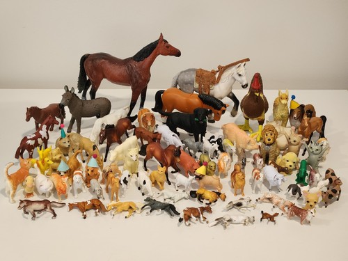 70+ Mixed Lot of Animals Figures Farm Dogs Cats Learning Toys Horses Cows Goats