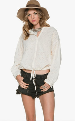 Free People Stars Align Button Front Top in Ivory Size M
