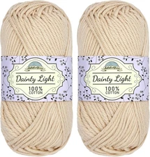 JubileeYarn Dainty Light Yarn - 100g/Skein 2 Skeins, 101 Vanilla Cream 