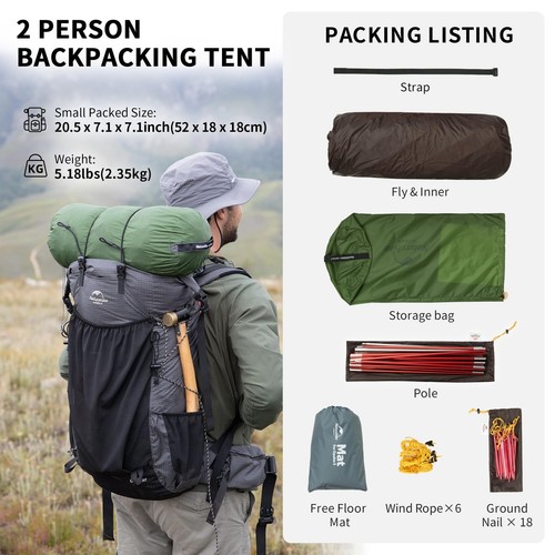 Opalus Tunnel Backpacking Tent for 2-3 Person, 2 Person 3 Person Backpacking ... - Picture 6 of 7
