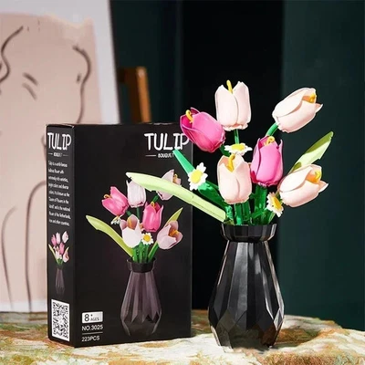 233PCS Tulip Flower Bouquet Building Blocks Set - DIY Home Decor Gift