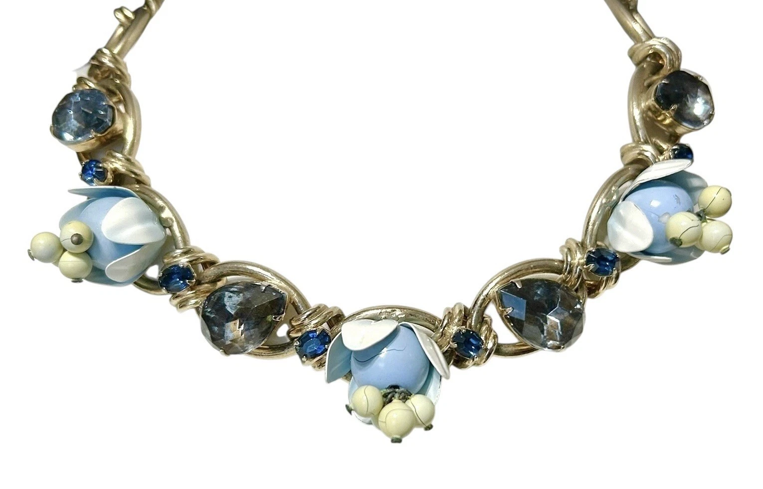 Henkel & Grosse per Christian Dior Collana Fiore Smalto Blu Strass