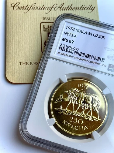 Malawi - 1978 - 250 Kwacha - Nyala - Gold - NGC MS67 COA 037