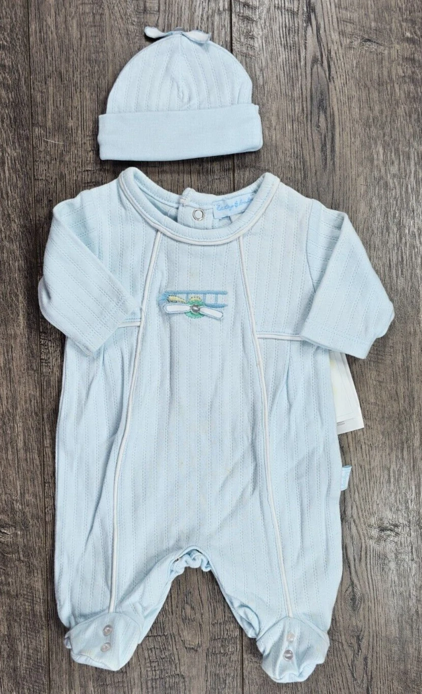 Baby Boy Clothes New Le Top Preemie 2pc Blue Airplane Outfit & Hat