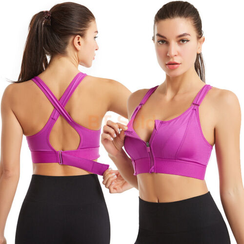 Reggiseno sportivo da donna regolabile ad alto impatto cerniera anteriore imbottito posteriore supporto taglie forti - Foto 13 di 54