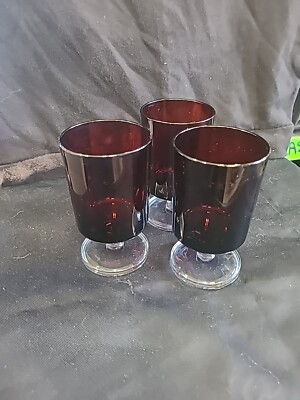 Dark Ruby Red Luminarc  French. Pre-owned. 1960-70 Set Of 3