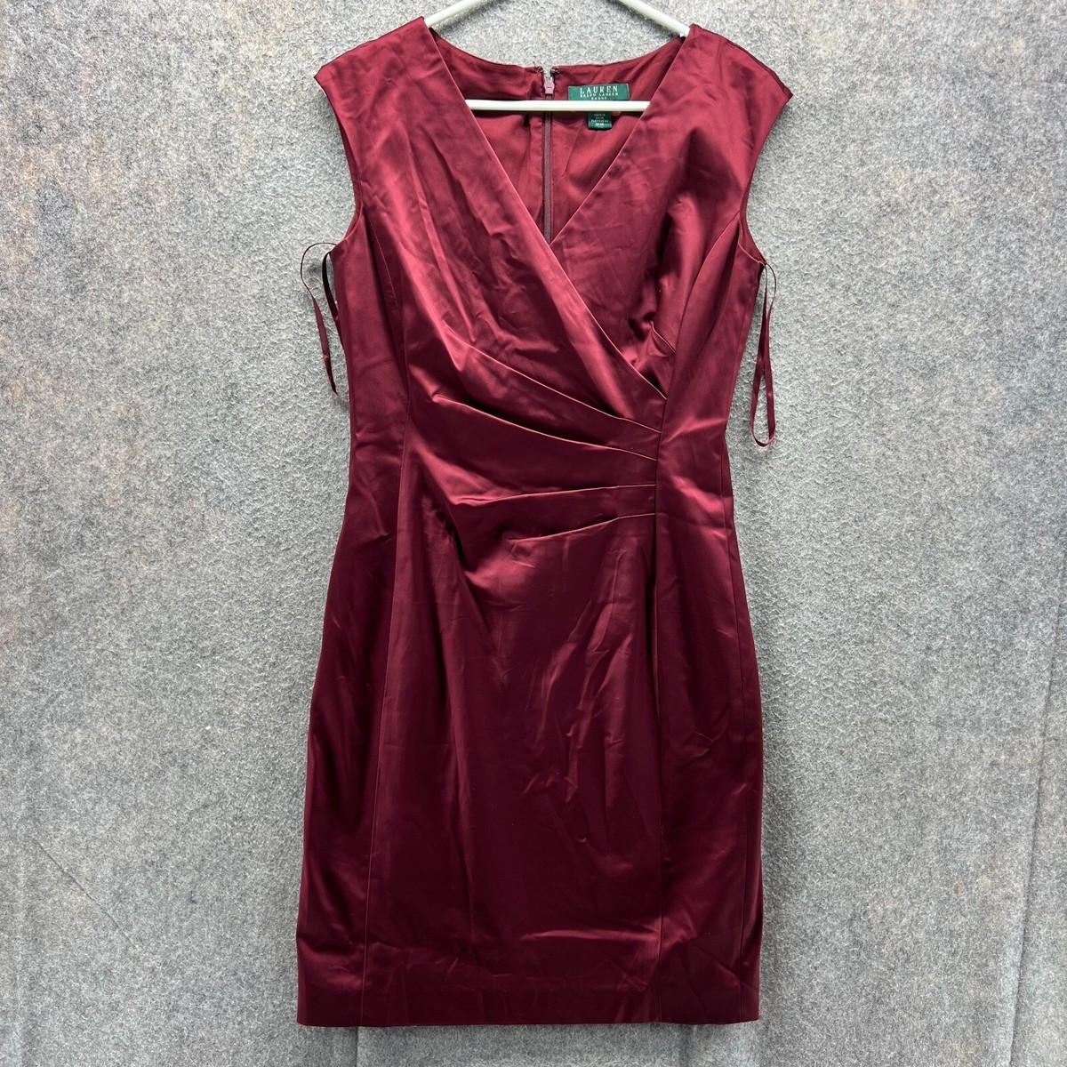ralph lauren red satin dress Lauren Ralph Lauren Dress Women 6 Red Wine Satin Pencil Shift Cocktail Party