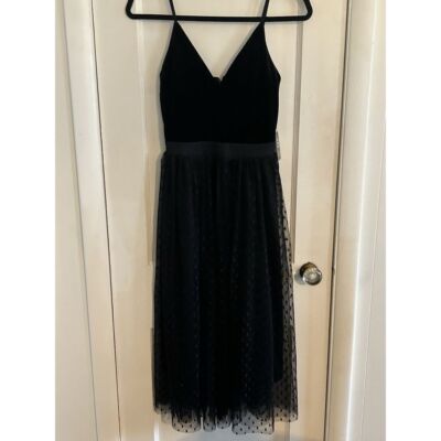 Express NWT Black Velvet Bodice Tulle Midi Dress XS Cocktail Holiday | eBay