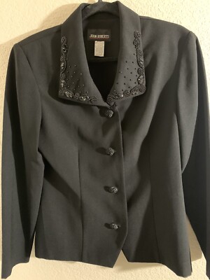 Womens Vintage John Roberts Black Evening Beaded Collar Jacket Sz 8
