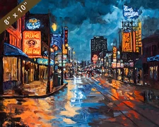 Memphis Beale Street at night oil painting 8x10 Print