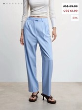 NWT!  MANGO MNG Women's Chalk-Stripe Straight Trousers Size US 2