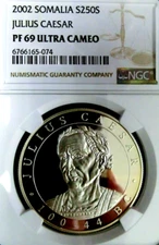 NGC PF69 UC-Somalia 2002 Julius Caesar Silver 250 Shillings Almost Perfect Proof