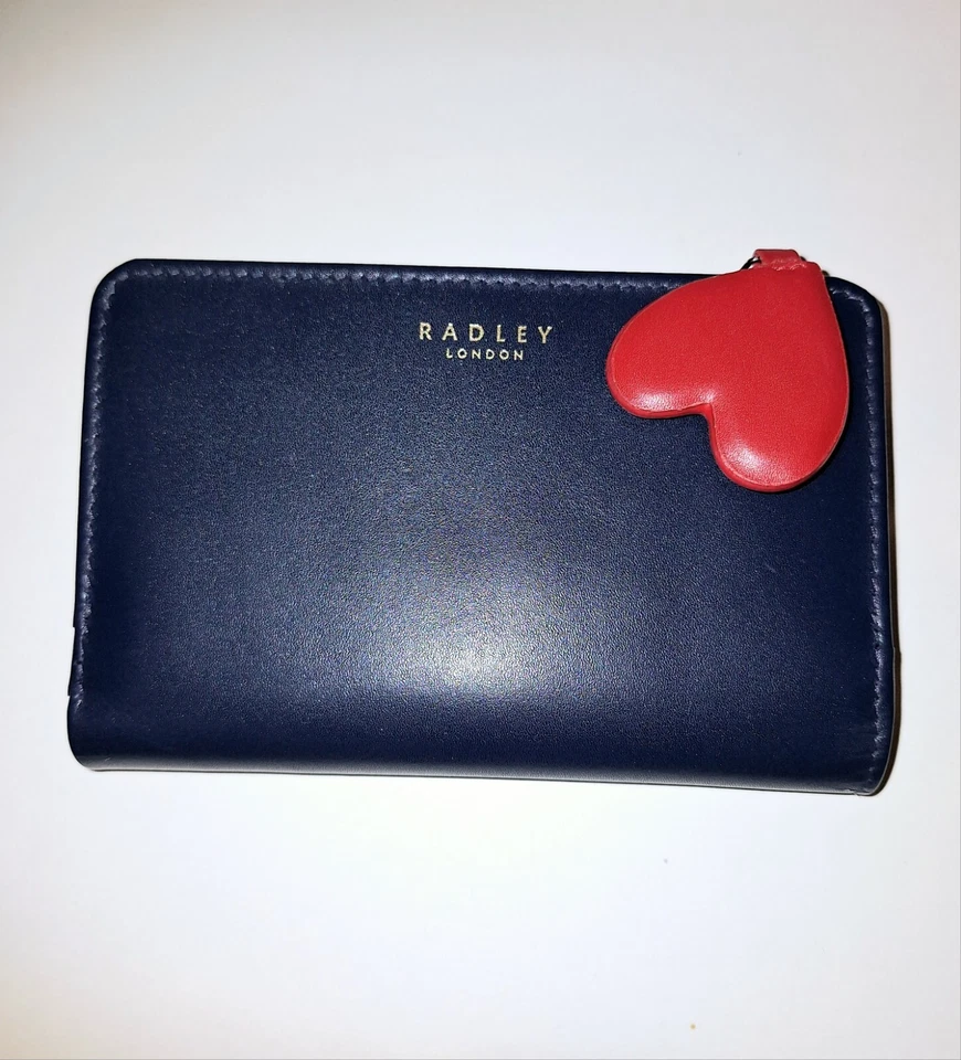 ❤️全新 RADLEY LONDON 海军蓝/金色/红色“我爱你”中号皮革双折钱包 ❤️ — 第 3/4 张图片