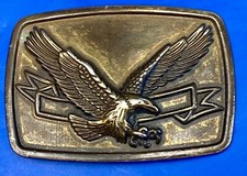 Patriotic American Eagle Flying Wings Wide With Award Banner Ribbon Belt Buckle