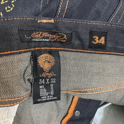 Pantalones de mezclilla Ed Hardy 2009 para hombre regulares rectos azules talla W34 x L32 - Imagen 9 de 14