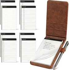 10 Pc Pocket Notepad Holder Set with 8 Memo Refills & Pen 3x5" Brown Notebook