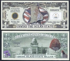 Rhode Island State Million Dollar Bill Funny Money Novelty Note + FREE SLEEVE