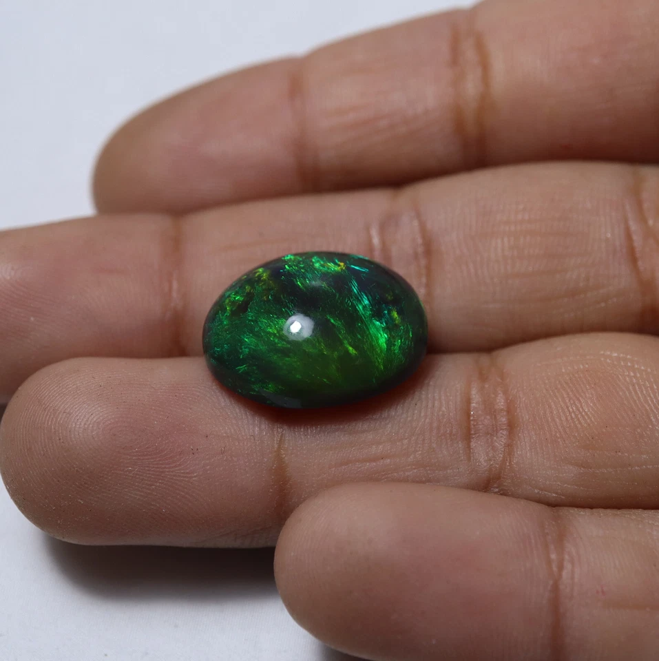 8,5 quilates 16,7 x 13,6 mm real AAA verde fuego ahumado negro ópalo etíope cabujón ovalado Foto 4 de 4