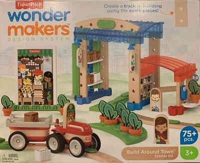 Fisher-Price Wonder Makers Building Set - 75 Piece Wooden Town Construction Toy For Ages 3+
