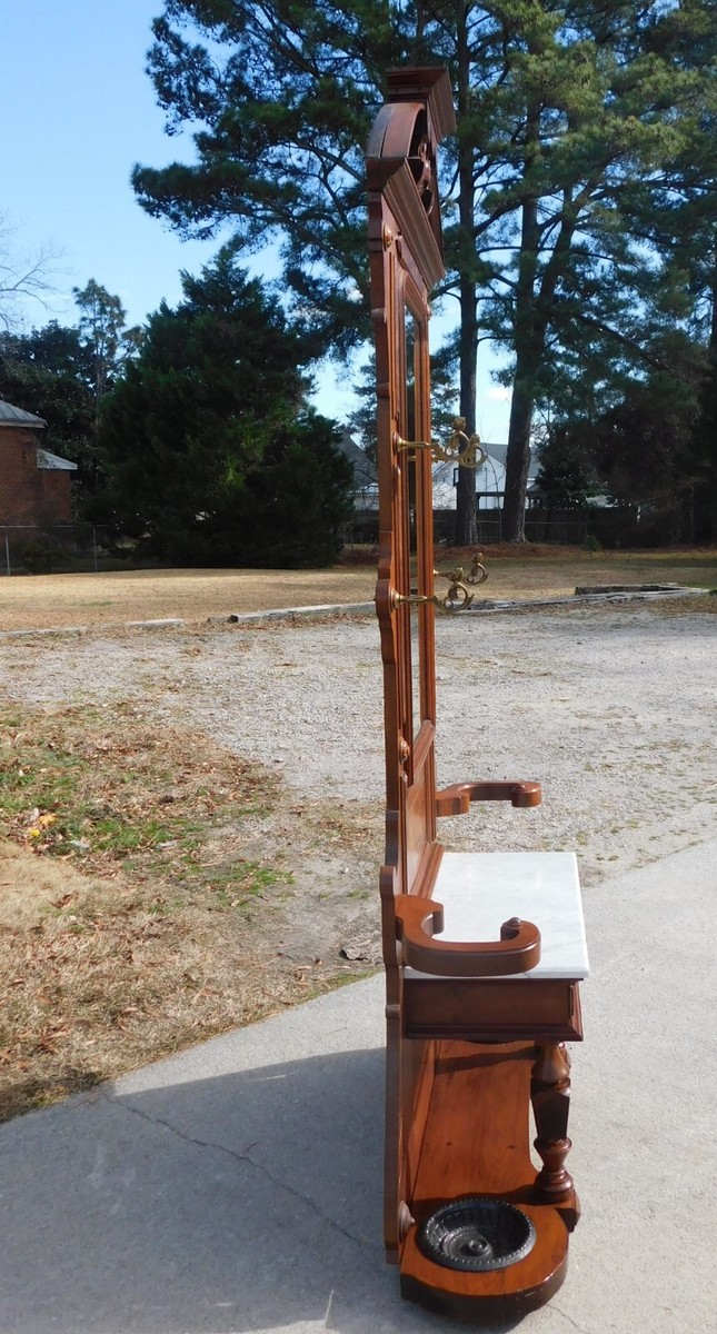 Marble Top Walnut Victorian Hall Tree | eBay