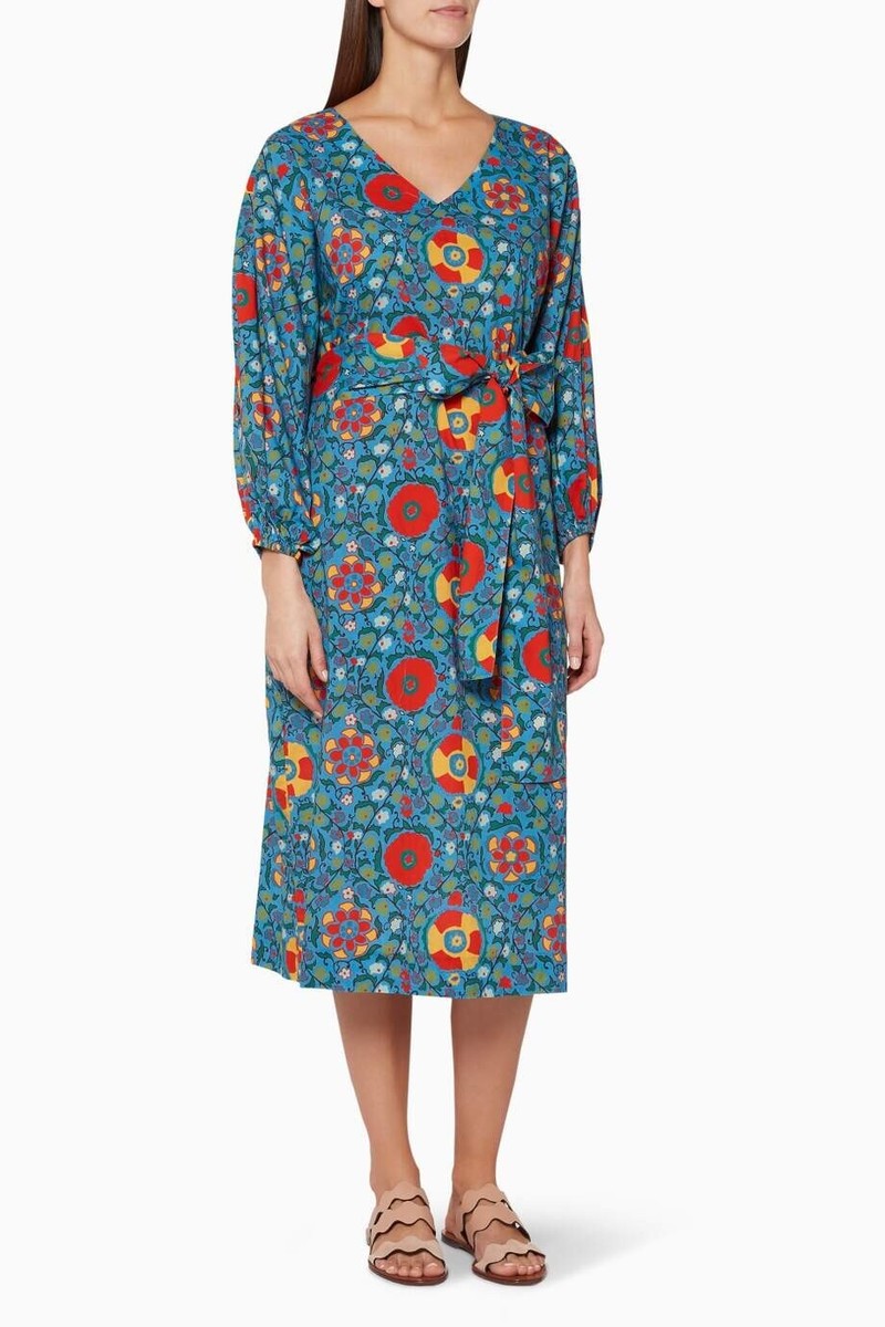rhode resort delilah dress Rhode Resort Delilah Floral Dress M 8 Women's Printed Long Sleeve Midi NEW  23178
