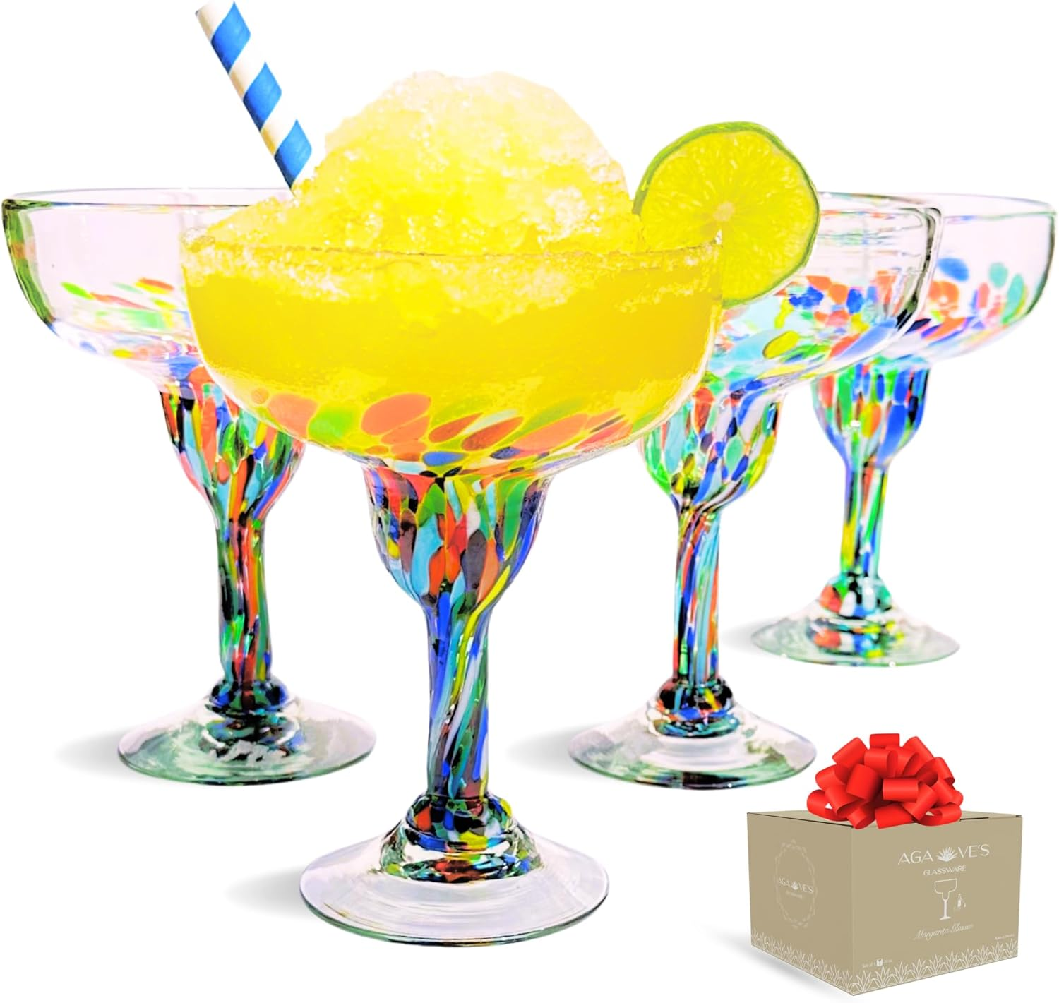 4-Piece 16oz Classic Margarita Glasses Set in Gift Box - Confetti Carmen Design