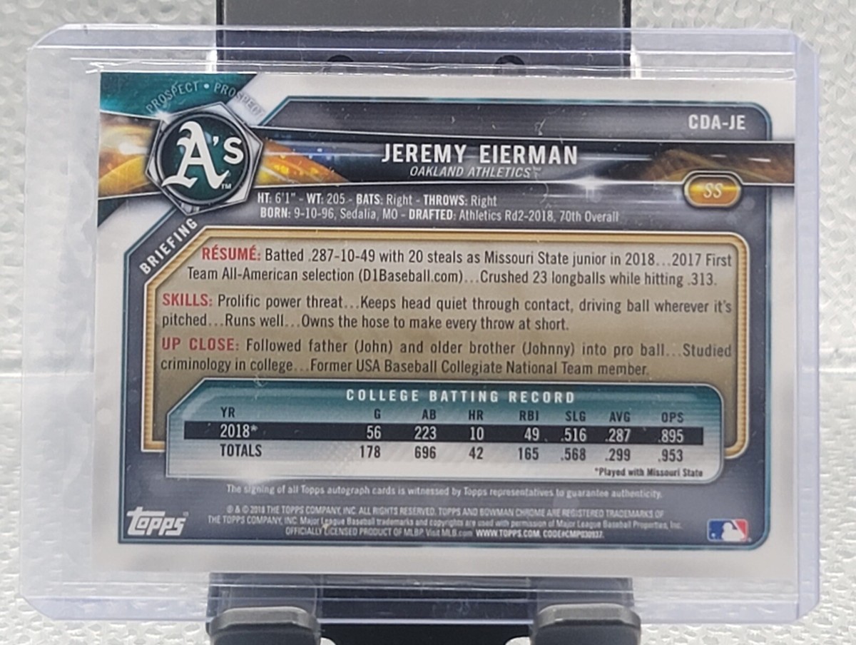 2018 Bowman Draft Chrome Jeremy Eierman 1st Bowman Prospect