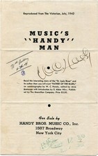 1942 W. C. Handy Signed Biographical Essay William Christopher Handy Autograph