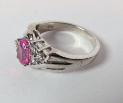 VINTAGE WOMENS KARIS P&B PLATINUM BOND PINK STONE RING SIZE 7