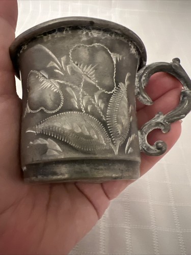 Antique Triple Silver Plated Child's Cup Etched Flowers 2.25" x 2.5" Rare - Picture 12 of 12