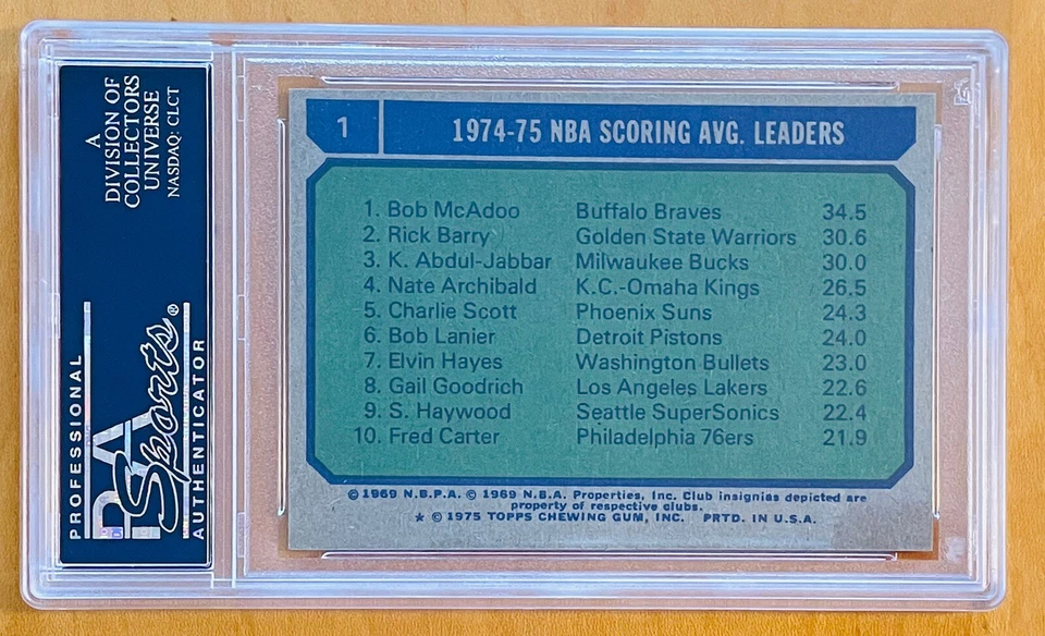 🔥1975 KAREEM ABDUL-JABBAR LEW ALCINDOR Bob McAdoo Rick Barry Topps #1 PSA 9 HOT - Image 4 of 4