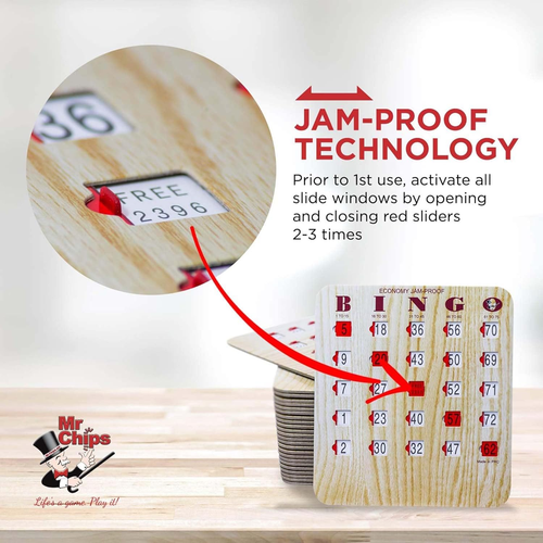 Jam-Proof Bingo Cards with Sliding Windows, 50 Reusable Bingo Shutter Cards, 75 - Picture 3 of 9