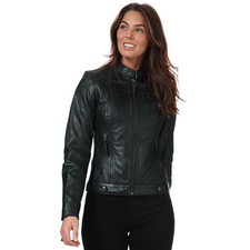 Women's Elle Annette Zipped Pocket Fully Lined Leather Jacket In Black
