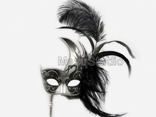Black Gold Silver Ostrich Masquerade stick mask Surprise birthday wedding party
