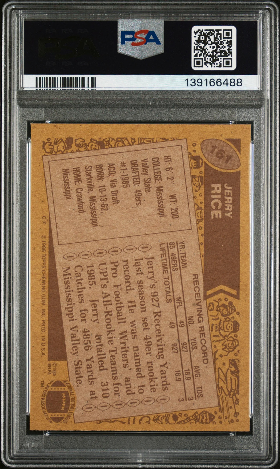 JERRY RICE 1986 Topps ROOKIE SILVER AUTO #161 PSA 7 DNA 10 view 2