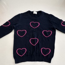 J.Crew Crewcuts Girls Knit Sweater Navy Pink Hearts Crew Neck Long Sleeve 16
