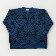 Le Tigre USA Geometric Knit Sweater Blue Black Crewneck XL