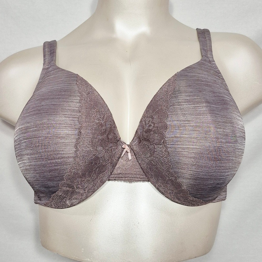 42DD Cacique Lightly Lined Full Coverage Lace Trim Underwire Bra Bronze Heather